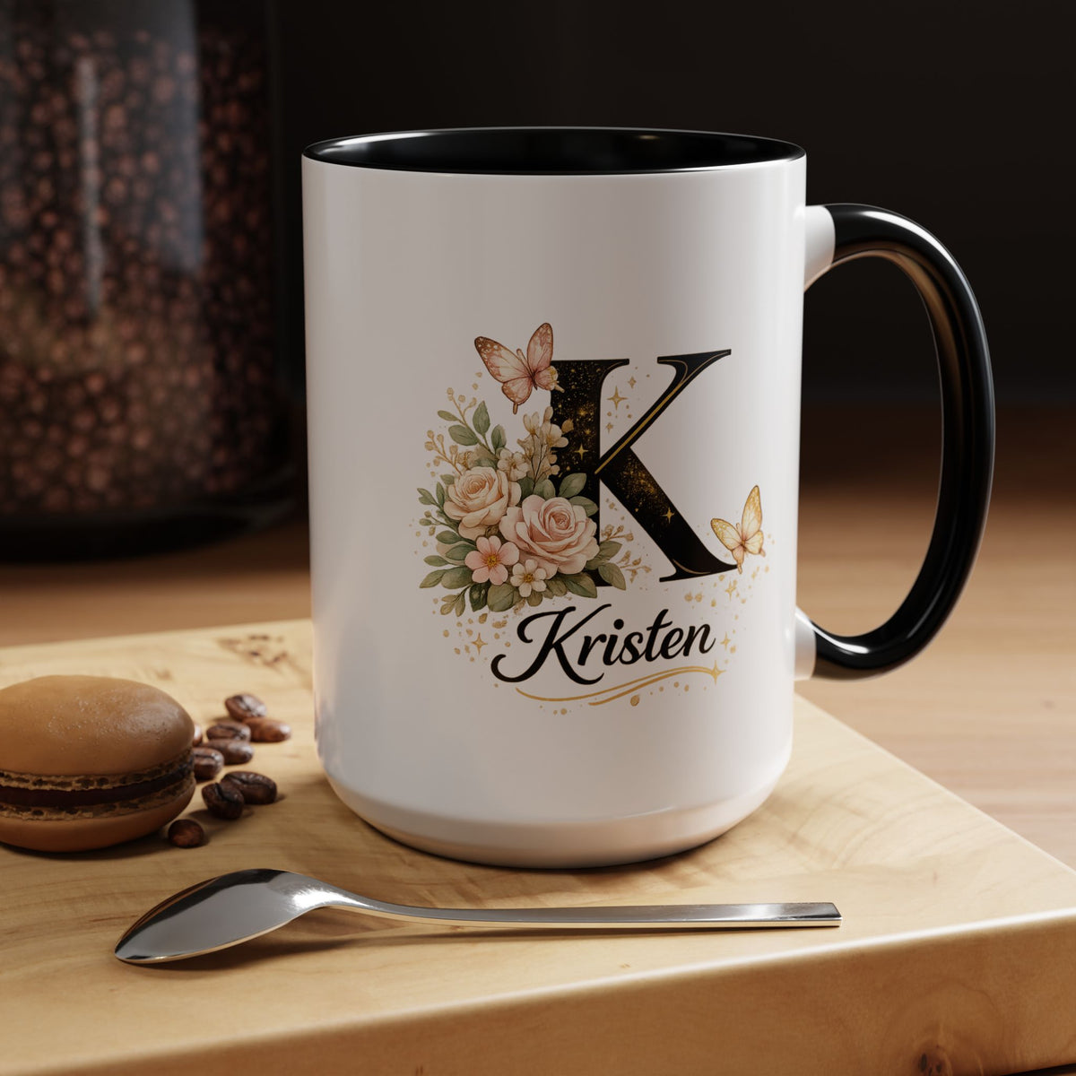 Personalized Butterfly Monogram Mug, Custom Name Coffee Mug with Initial Letter, Floral Mug for Women, Birthday Gift, Elegant Custom Cup