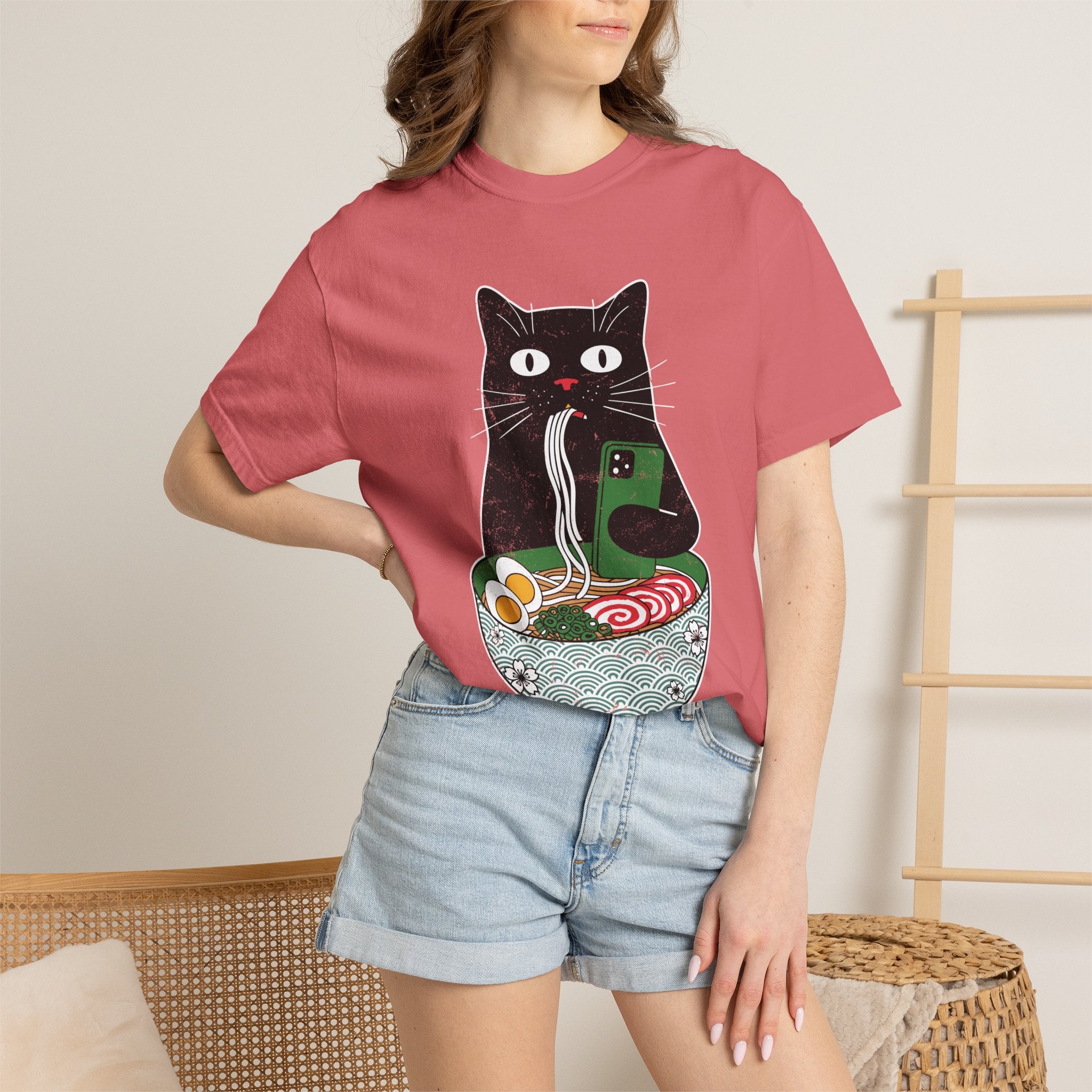 Black Cat Ramen Shirt Comfort Colors Tee, Funny Cat Lover Graphic Shirt, Introvert Cat Eating Noodles Tee, Japanese Foodie Gift