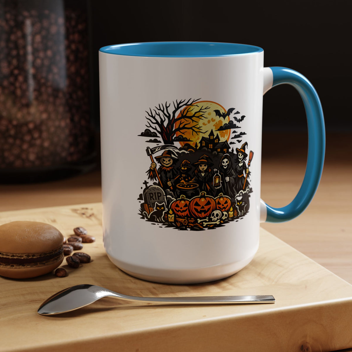 Halloween Witch Coffee Mug, Spooky Reaper and Pumpkin Cup, Gothic Horror Gift for Halloween Lover, Haunted House October Drinkware