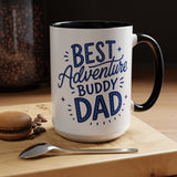 Best Adventure Buddy Dad Coffee Mug, Father's Day Gift from Kids, Travel and Hiking Outdoor Papa Ceramic Tea Cup with Black Handle
