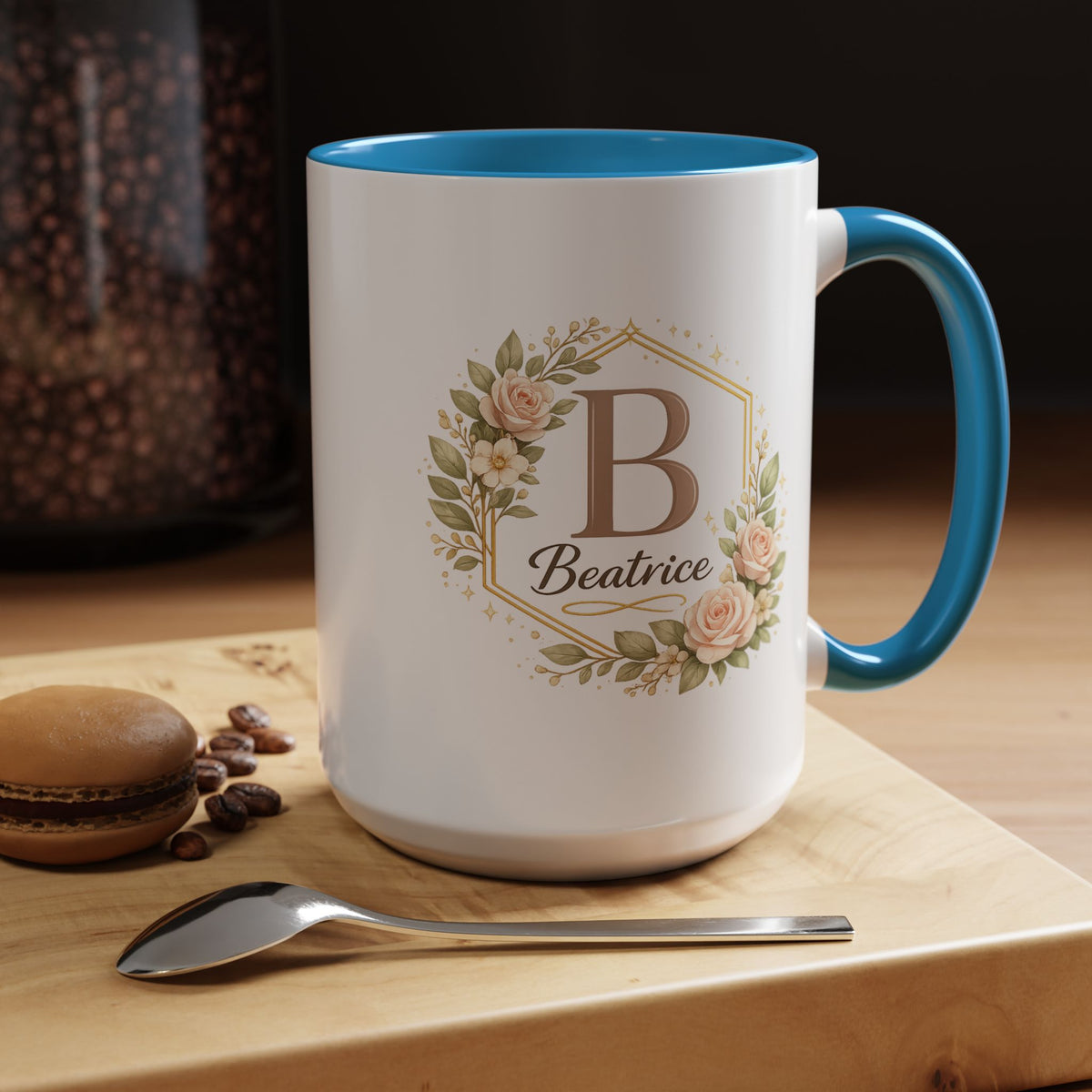 Personalized Floral Monogram Mug, Custom Name Coffee Mug with Elegant Initial Letter, Botanical Gift for Women, Bridesmaid Birthday Cup