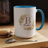 Personalized Floral Monogram Mug, Custom Name Coffee Mug with Elegant Initial Letter, Botanical Gift for Women, Bridesmaid Birthday Cup