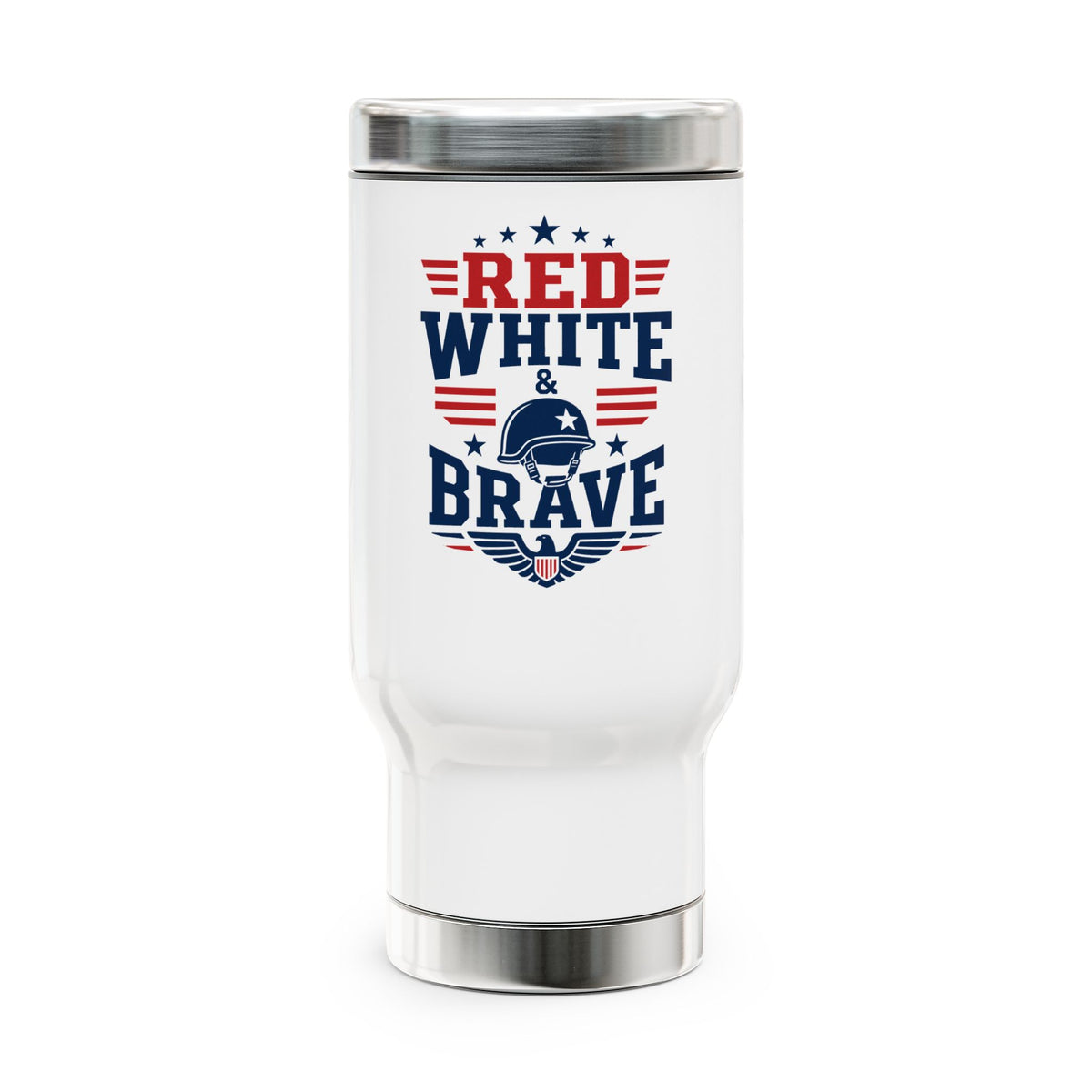Red White Brave Stainless Steel Travel Mug, Patriotic Military Gift, American Eagle Coffee Cup, Service Member Gift, USA Drinkware