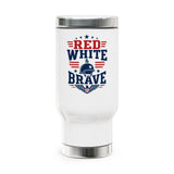 Red White Brave Stainless Steel Travel Mug, Patriotic Military Gift, American Eagle Coffee Cup, Service Member Gift, USA Drinkware