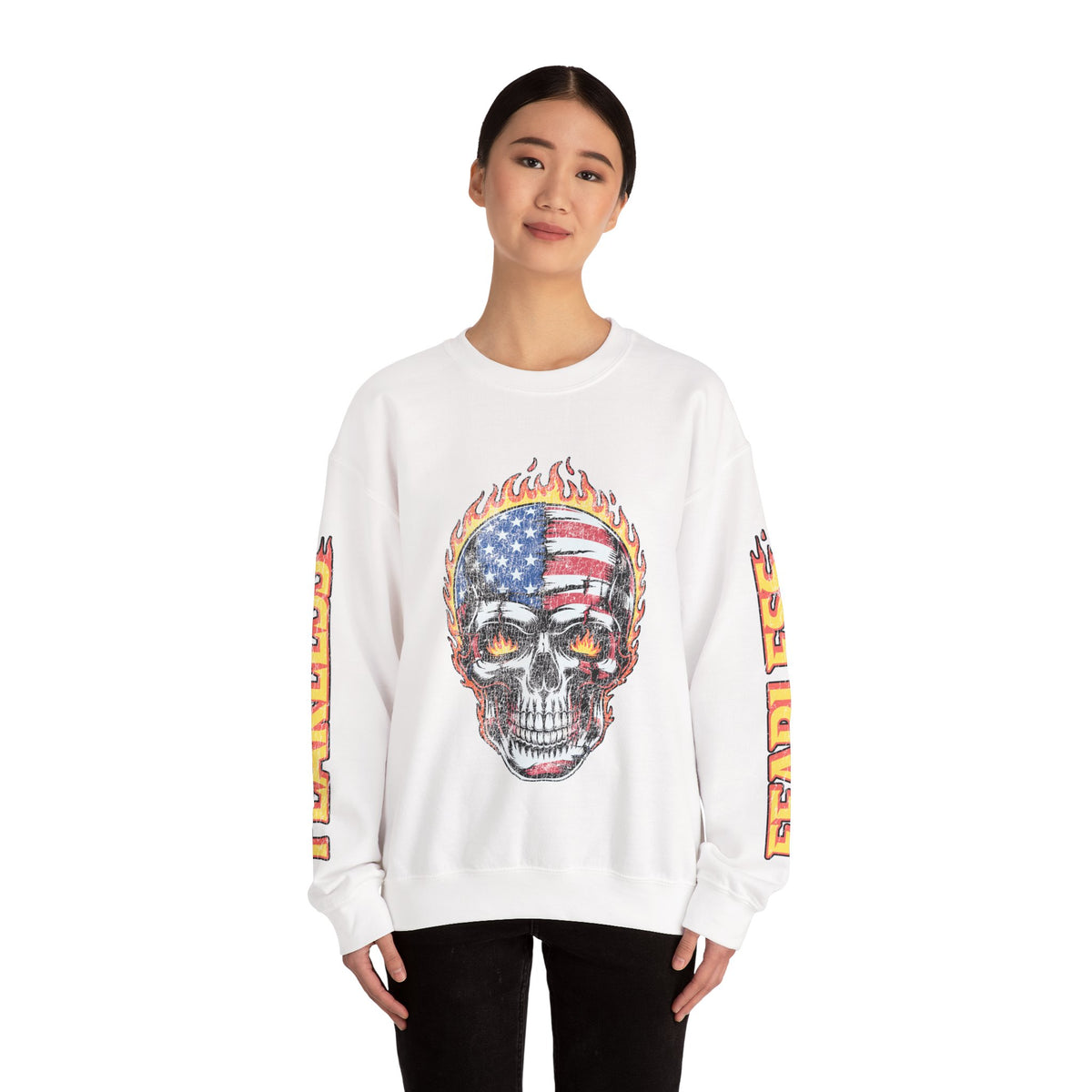 Patriotic Skull Sweatshirt, American Flag Skull Pullover, USA Biker Style Top, Edgy Americana Clothing, Fourth of July Gift