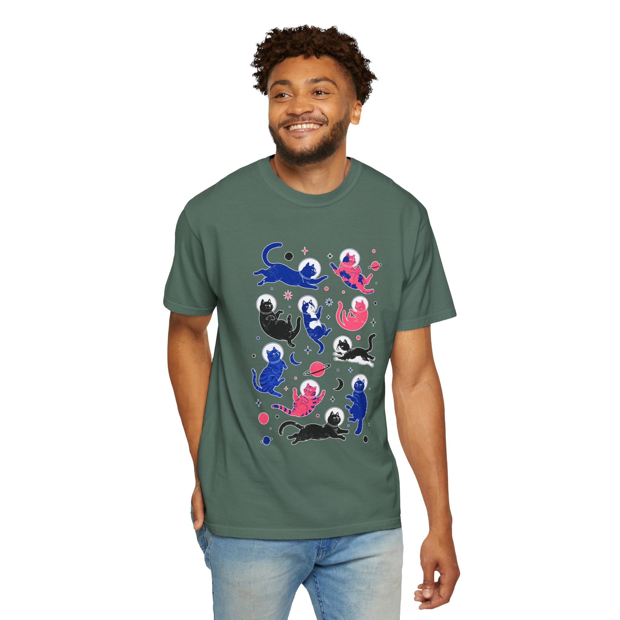Space Cat Shirt Comfort Colors Tee, Astronaut Cat Graphic T Shirt, Galaxy Cat Lover Gift, Cute Cosmic Kitty Shirt for Women