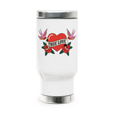 True Love Stainless Steel Travel Mug, Vintage Tattoo Heart Cup, Romantic Gift for Her, Retro Floral Drinkware
