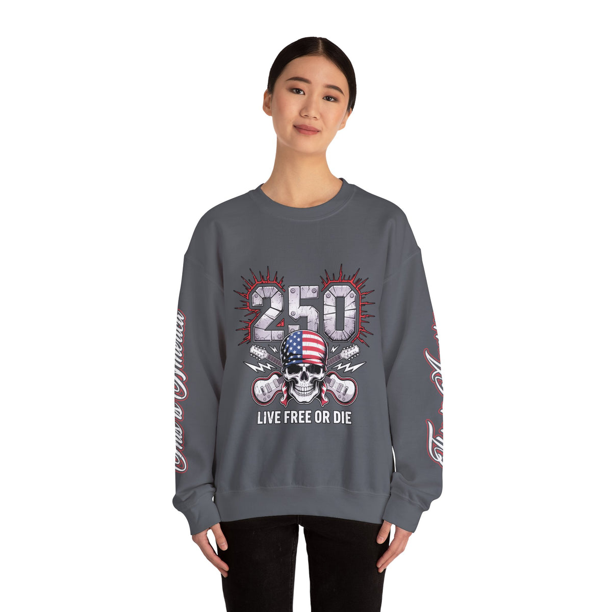 250 Live Free or Die Sweatshirt, Patriotic Skull Crewneck, American Flag Pullover, USA 250th Anniversary Gift, Fourth of July Top