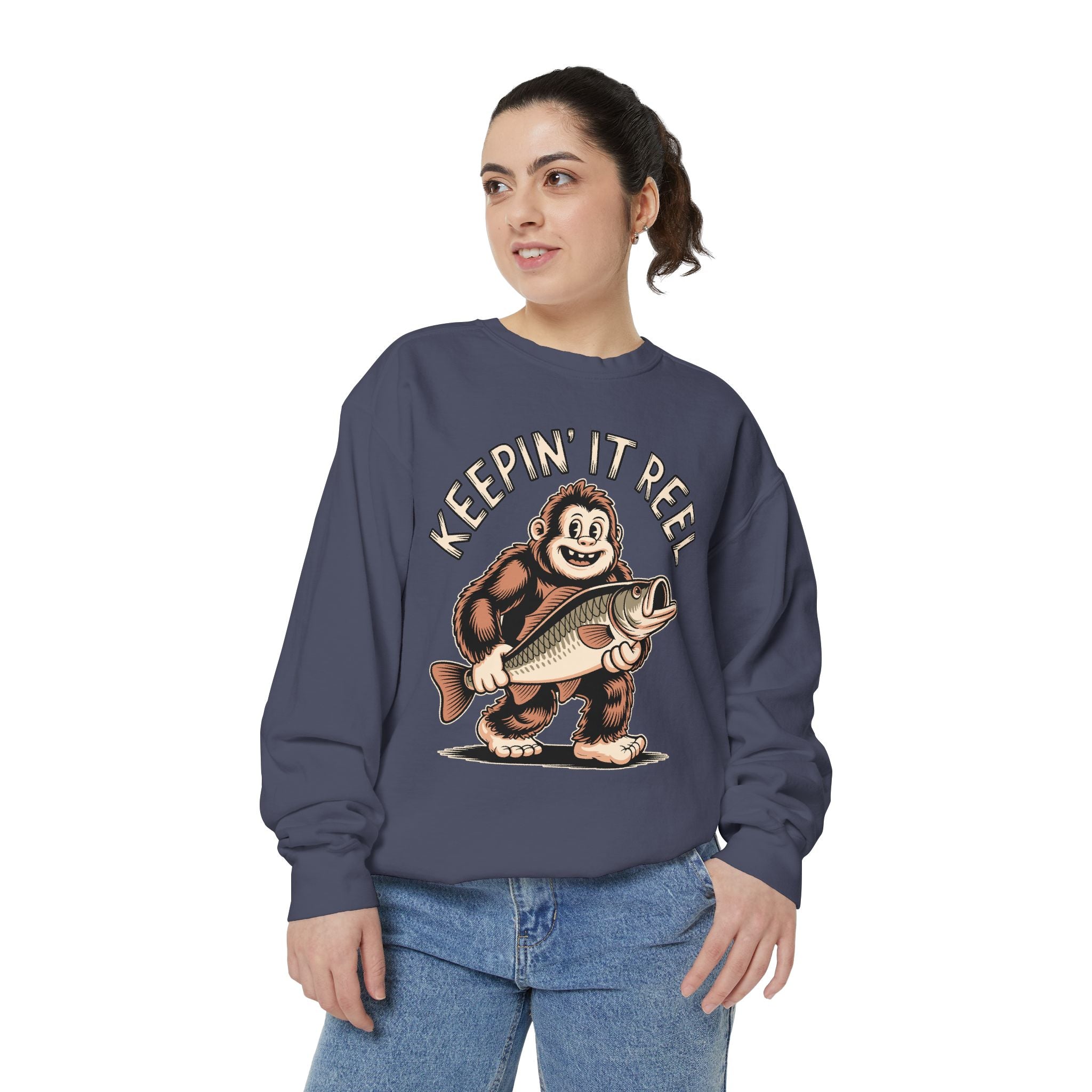 Keepin It Reel Comfort Colors Sweatshirt, Funny Fishing Sweatshirt, Bigfoot Fishing Shirt, Fisherman Gift for Men and Women