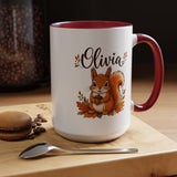 Personalized Squirrel Mug with Name, Autumn Woodland Coffee Cup, Cute Fall Animal Gift for Daughter, Nature Lover Birthday Keepsake