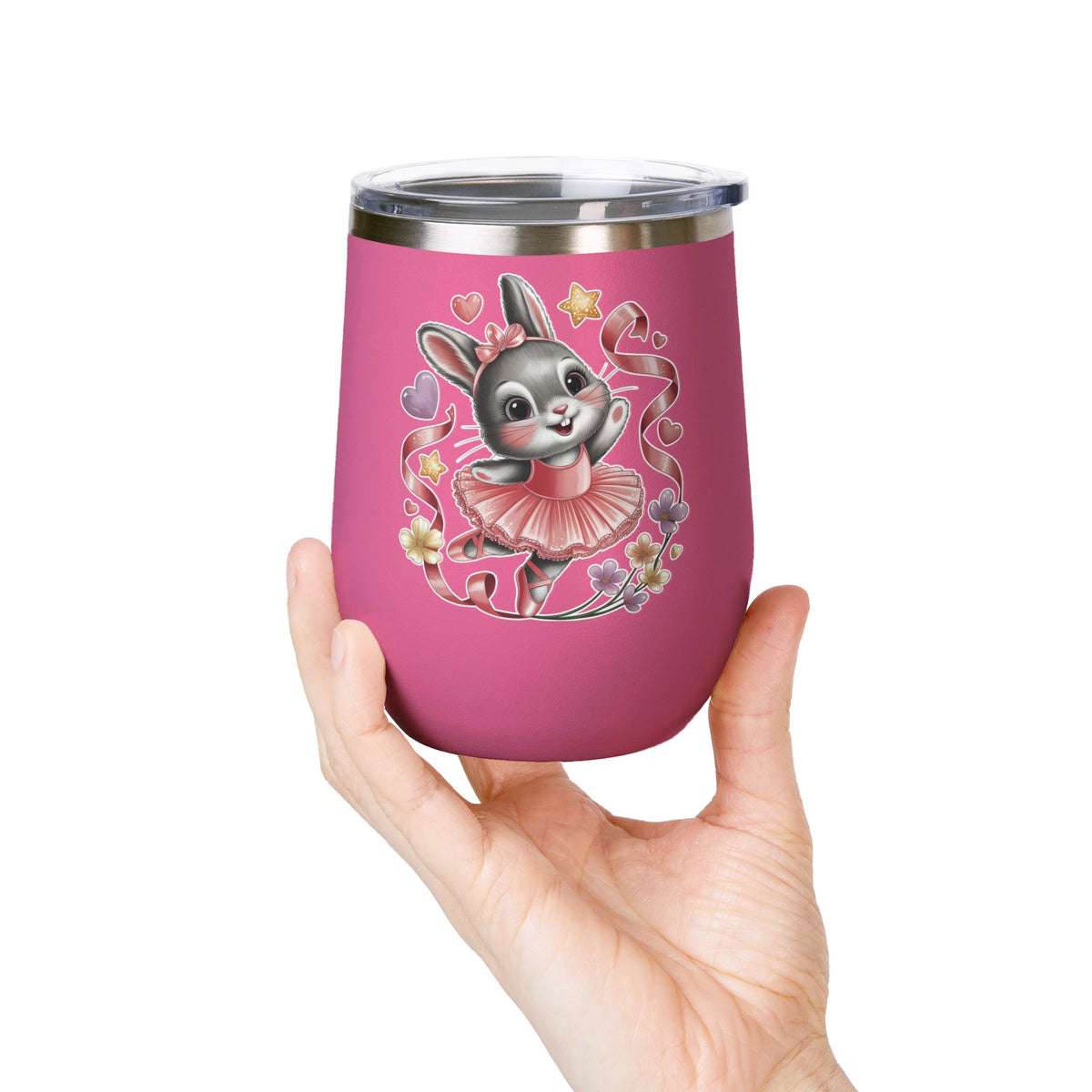 Ballet Bunny Wine Tumbler, Cute Pink Rabbit Cup, Gift for Ballerinas, Dance Students, Bunny Lovers and Ballet Besties