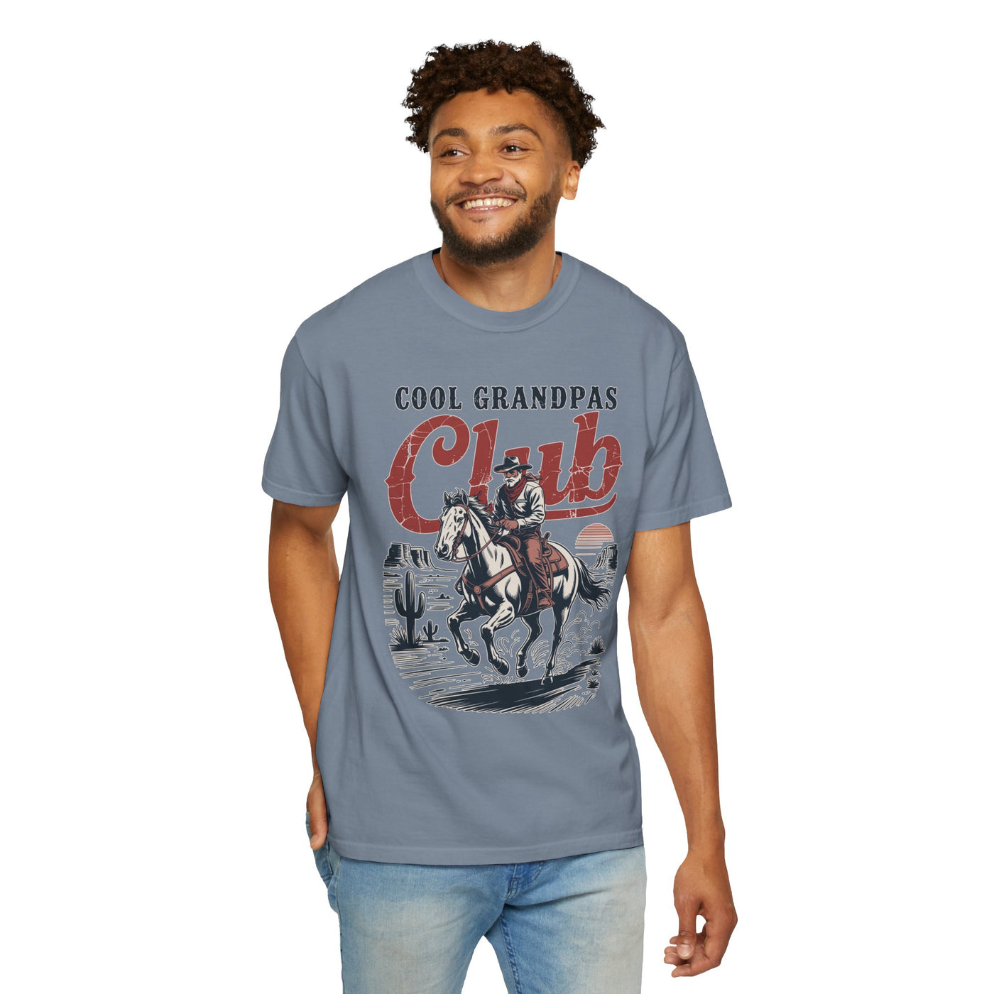 Cool Grandpas Club Shirt with Cowboy Grandpa Riding Horse, Funny Western Grandpa Tee, Rustic Grandfather Gift for Fathers Day