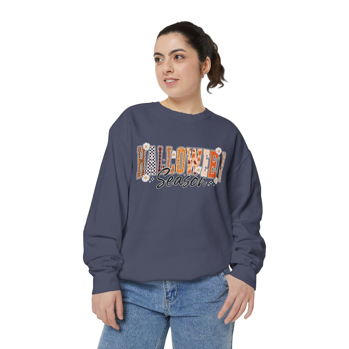 Halloween Season Sweatshirt, Leopard Plaid Pumpkin Letter Pullover, Cute Fall Gift for Women, Spooky October Outfit for Teachers and Moms