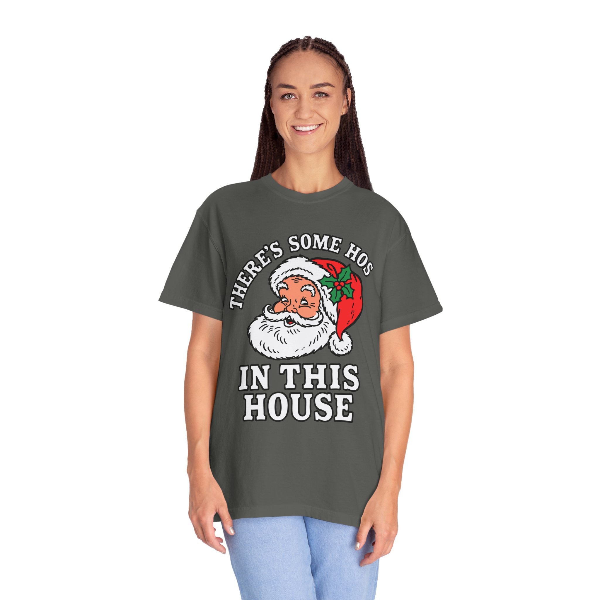 There's Some Ho's in This House Shirt, Funny Santa Christmas T-Shirt, Adult Holiday Party Tee, Naughty Xmas Gift for Friends or Family
