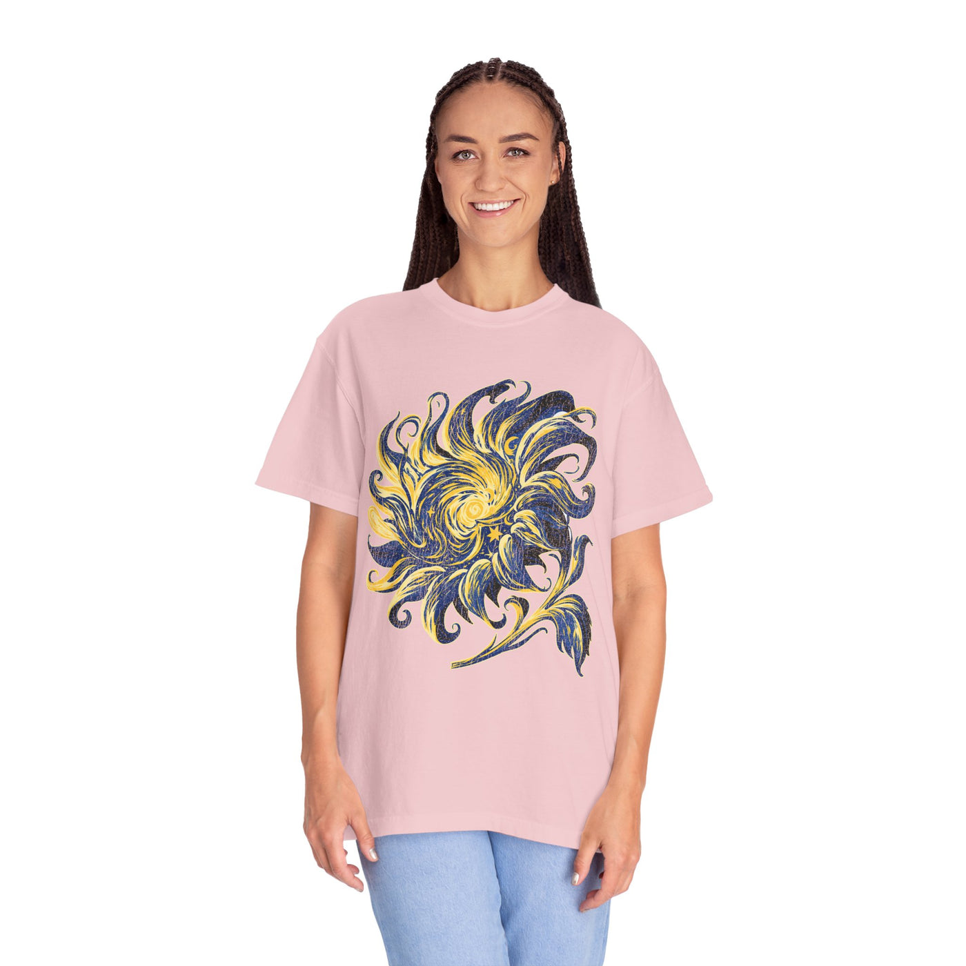 Celestial Sun Graphic Shirt, Blue and Gold Cosmic T-Shirt, Mystical Night Sky Tee, Astrology Gift for Stargazers and Dreamers, Gift Idea