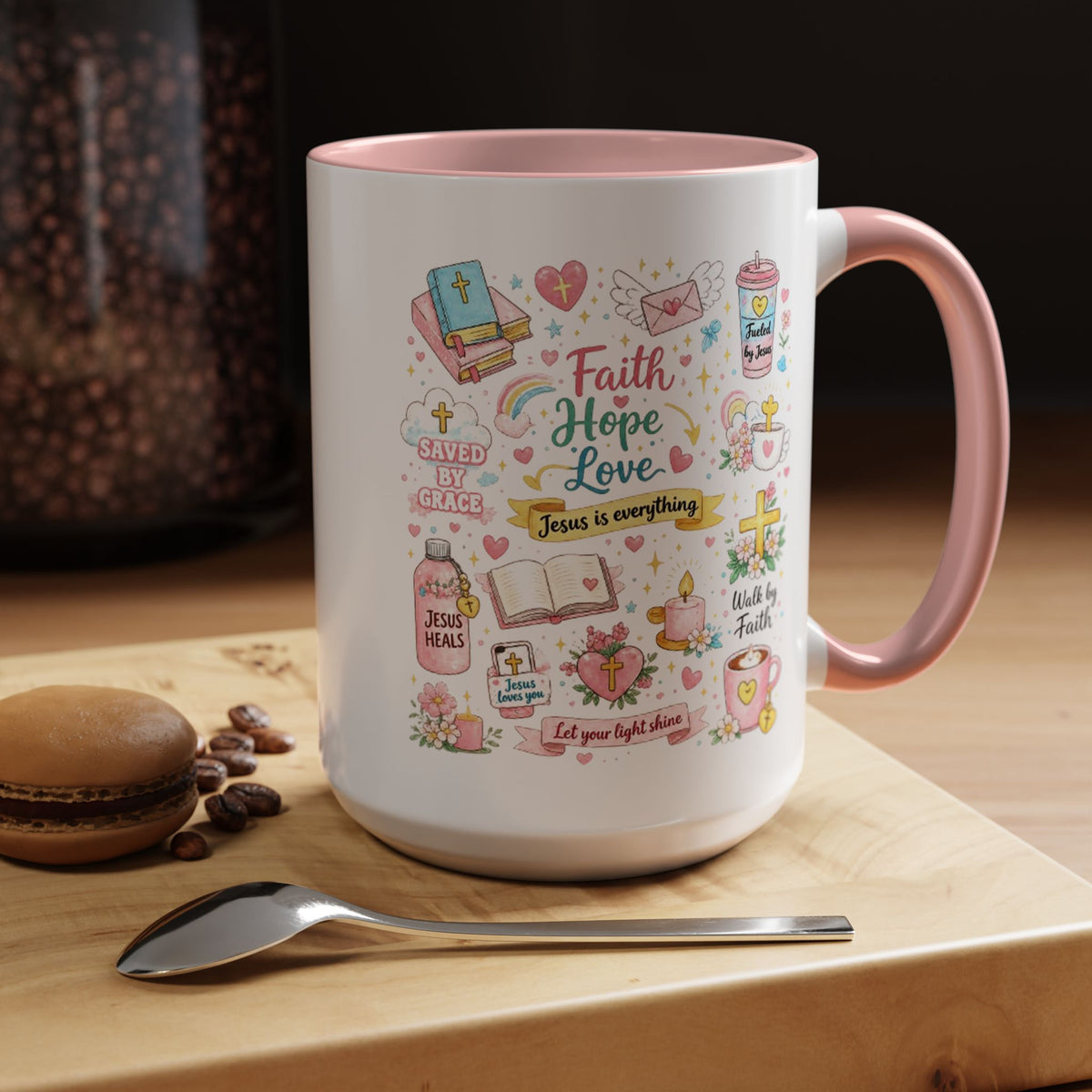 Christian Faith Hope Love Mug, Inspirational Bible Verse Coffee Mug, Jesus Is Everything Gift, Religious Mug for Women