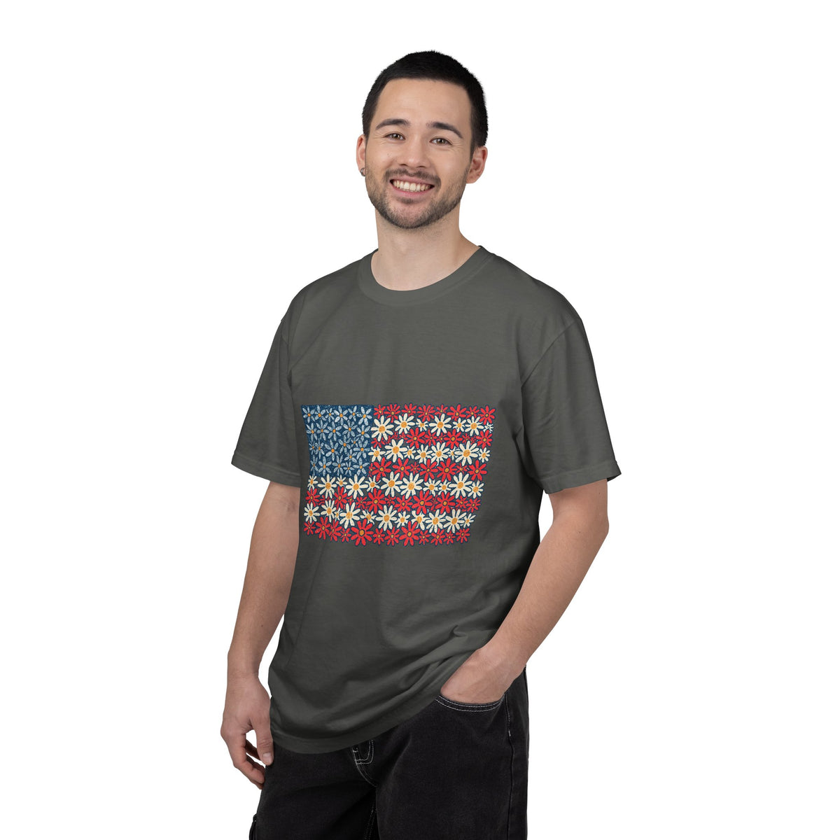 American Flag Floral Shirt, Patriotic Flower Graphic Tee, Vintage Americana T Shirt, Fourth of July Outfit, Red White Blue Gift