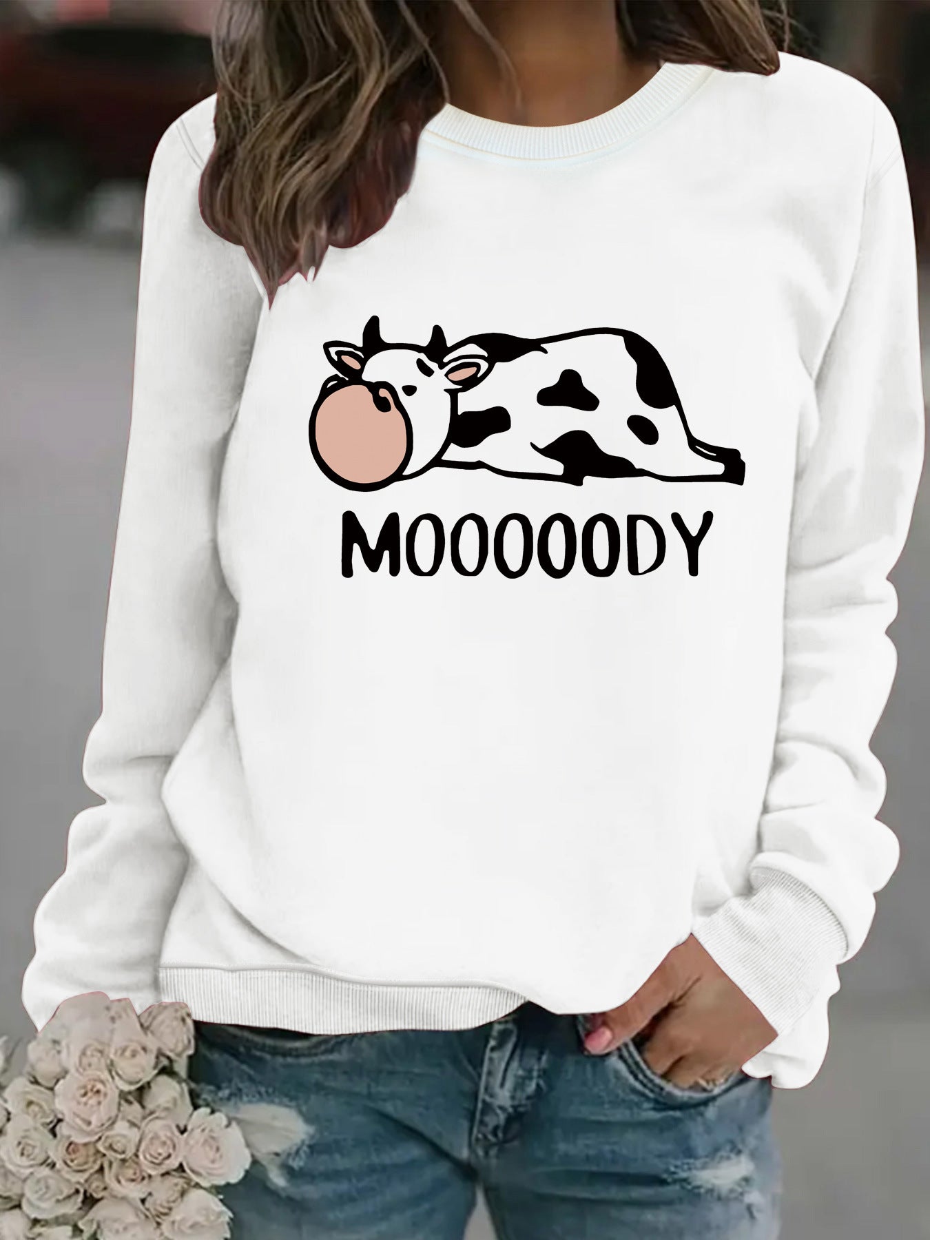 Round neck MOOOOODY printed pullover sweatshirt sweatshirt
