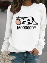 Round neck MOOOOODY printed pullover sweatshirt sweatshirt