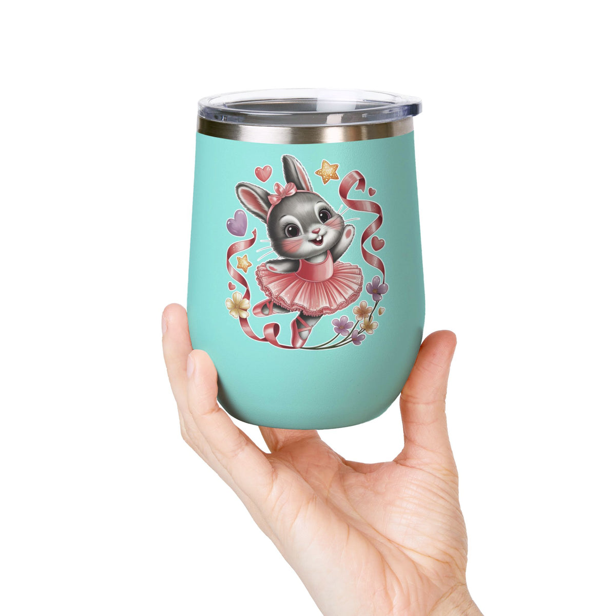 Ballet Bunny Wine Tumbler, Cute Pink Rabbit Cup, Gift for Ballerinas, Dance Students, Bunny Lovers and Ballet Besties