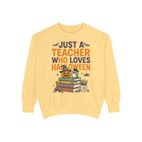 Teacher Halloween Sweatshirt, Just a Teacher Who Loves Halloween Crewneck, Spooky Classroom Shirt, Educator Gift, Cute Fall School Outfit