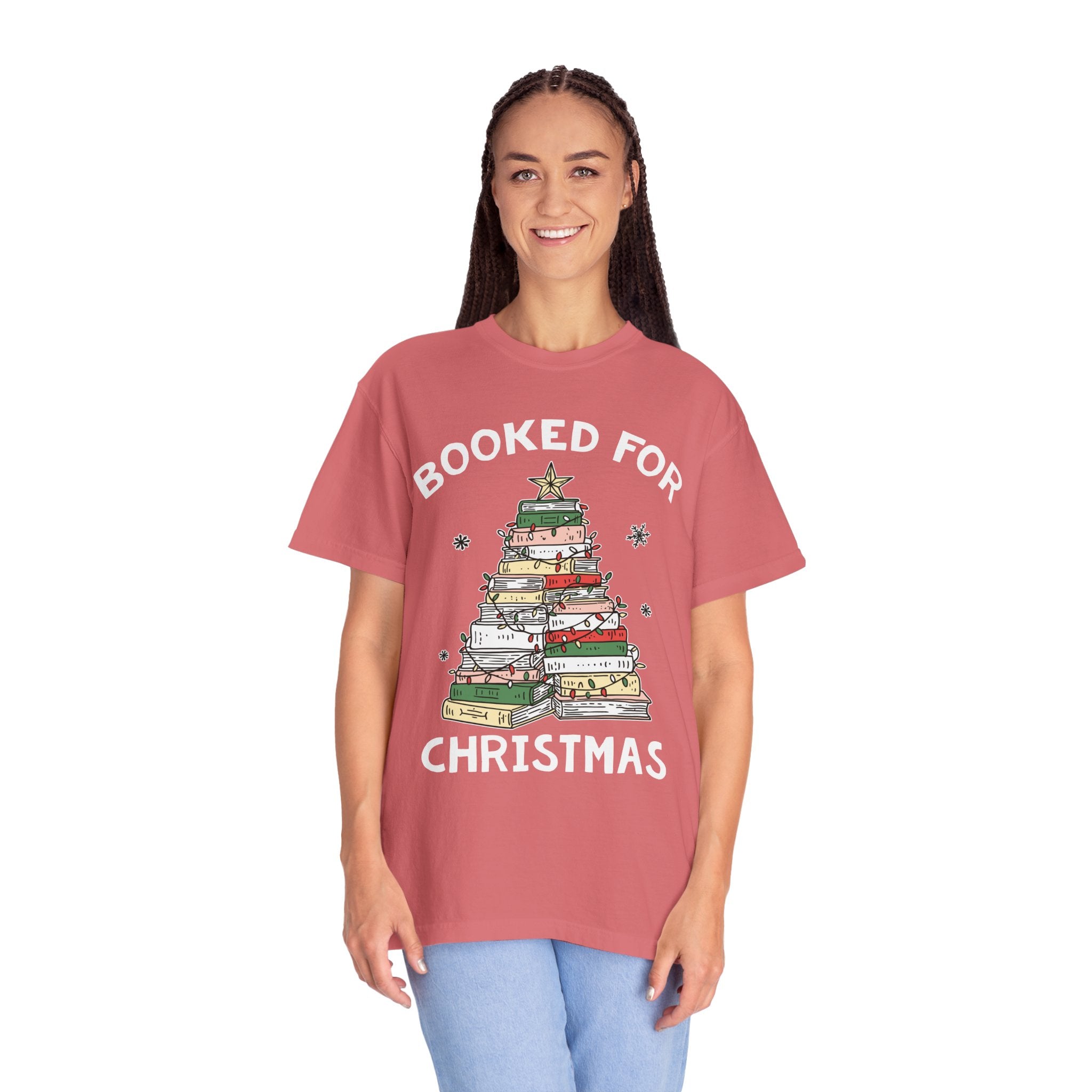 Booked for Christmas Shirt, Book Lover Holiday T-Shirt, Christmas Tree Books Tee, Cozy Reading Gift for Librarian, Teacher or Bookworm