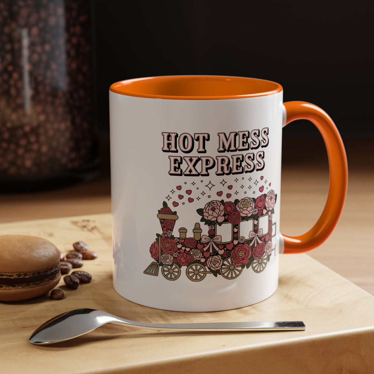 Hot Mess Express Coffee Mug, Pink Floral Train with Bows and Hearts, Funny Birthday Gift for a Busy Mom or Best Friend's Daily Coffee Break
