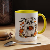 Cute Raccoon Halloween Mug, Ghost Costume Coffee Cup, Spooky Pumpkin Gift for Animal Lover, Fall Birthday or October Office Desk Decor