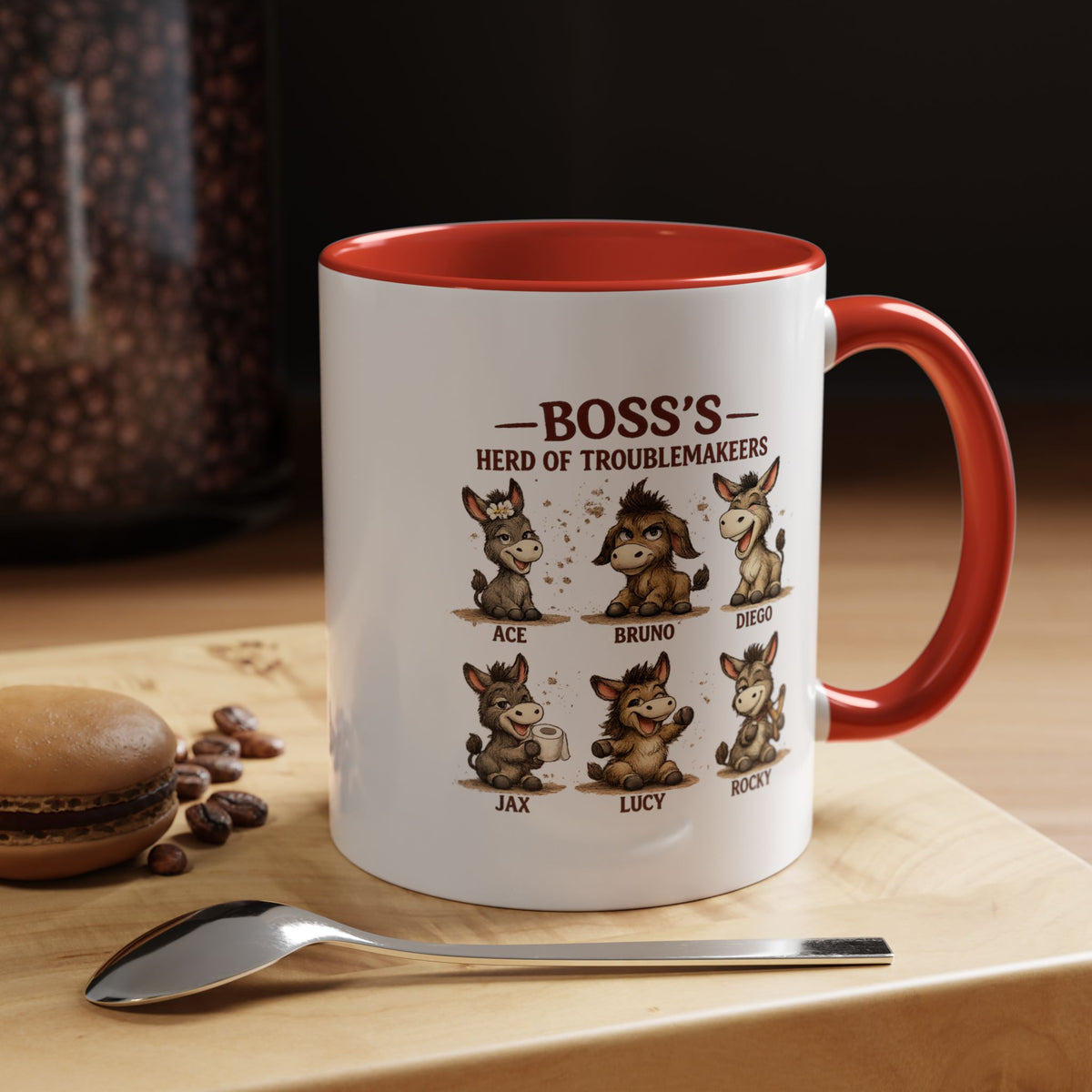 Boss's Guide to Troubleshooting Coffee Mug, Funny Office Joke Gift for Coworkers, Sarcastic Donkey Jackass Ceramic Tea Cup with Dark Blue Handle