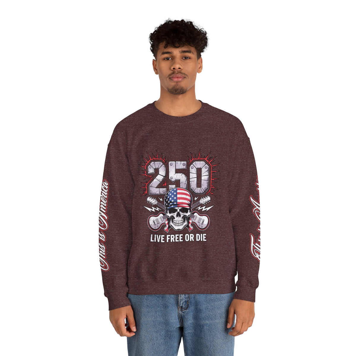 250 Live Free or Die Sweatshirt, Patriotic Skull Crewneck, American Flag Pullover, USA 250th Anniversary Gift, Fourth of July Top