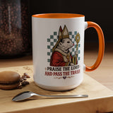 Praise the Lord and Pass the Trash Coffee Mug, Funny Opossum Pope Gift for Friends, Sarcastic Christian Possum Ceramic Tea Cup with Black Handle