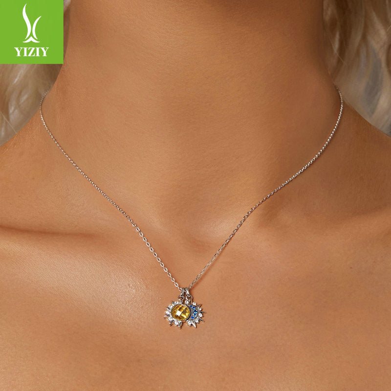 Silver Charm Original Sparkling Sun Moon Necklace Female Personality Trendy Sun Moon s925 Pure Silver Clavicle Chain