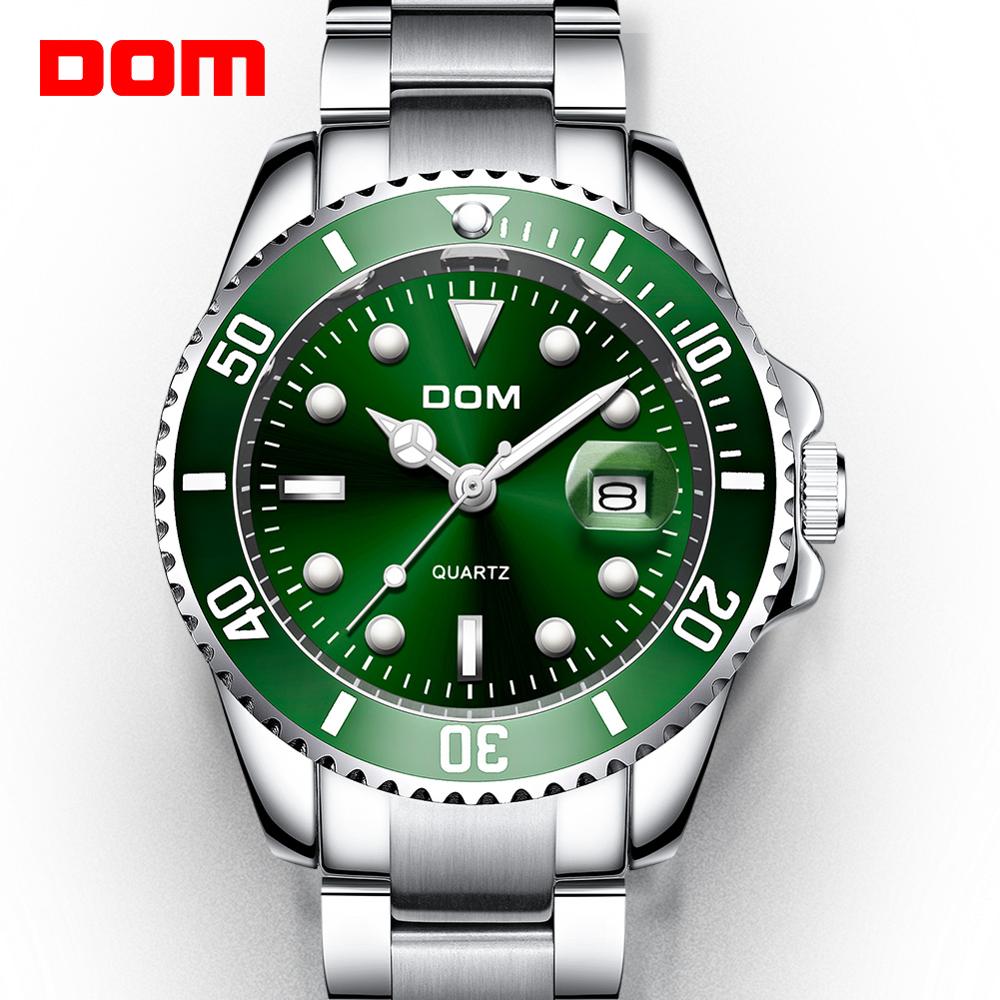DOM men's dive-style watch, green bezel and dial, stainless steel bracelet
