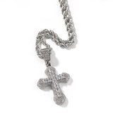 Blue Zircon Cross Necklace Hip Hop Fashion Heavy Industry Diamond Studded Versatile Sweater Chain