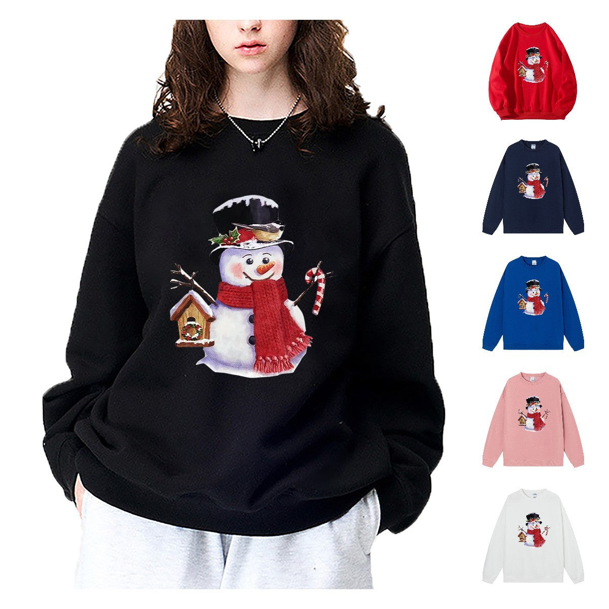Christmas hoodie women's Christmas snowman red print