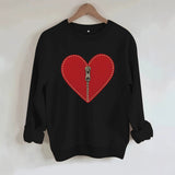 Love pattern printed round neck fleece hoodie