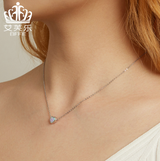 Original Sterling Silver s925 Opal Love Necklace Colorful Heart-Shaped Simple And Delicate Pendant Necklace