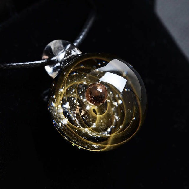 Universe Glass Bead Planets Pendant Necklace Galaxy Rope Chain Solar System Design Necklace