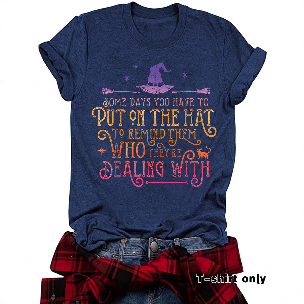 Printed short sleeved humorous witch Halloween