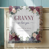Personalized Granny Gift Woven Blanket Custom Grandmother Blanket Floral Family Name Blanket Mothers Day Gift