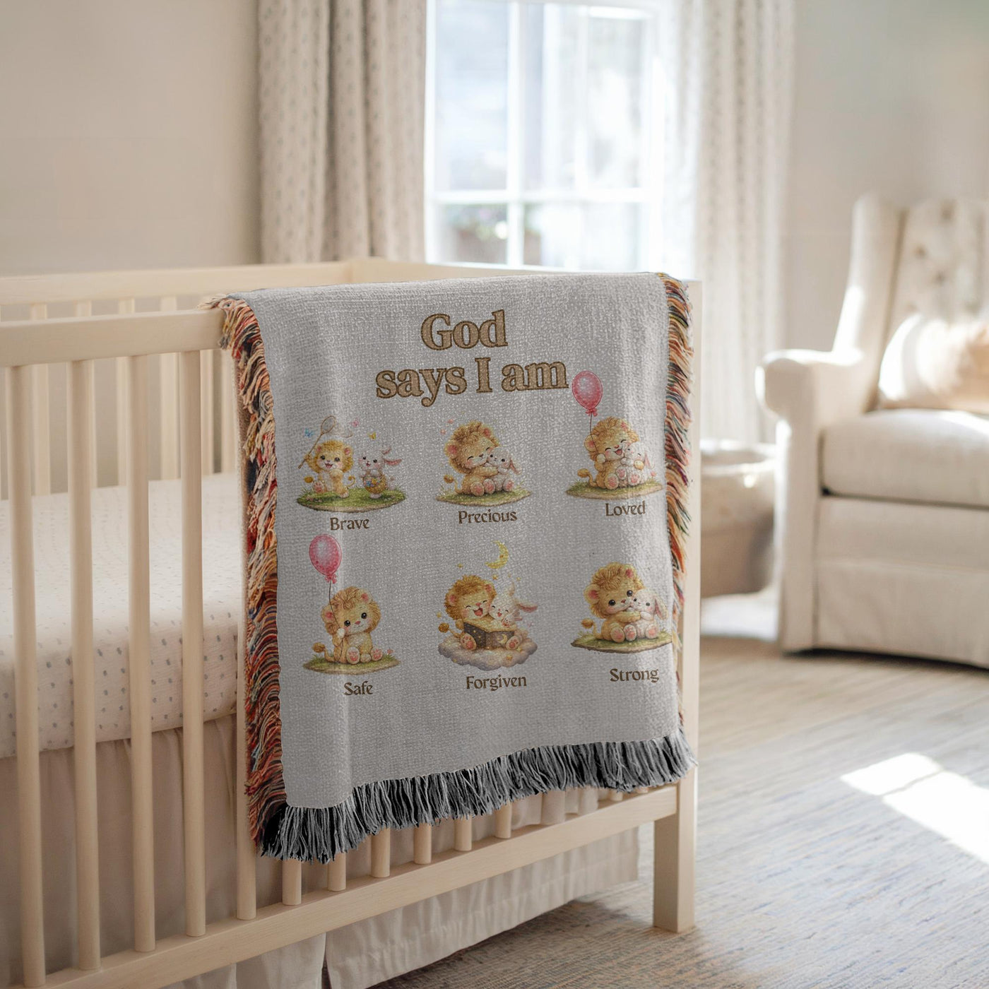 Christian Kids Woven Blanket Lion And Lamb Bible Affirmation Blanket Faith Nursery Gift Baby Shower Gift Christian Nursery Decor