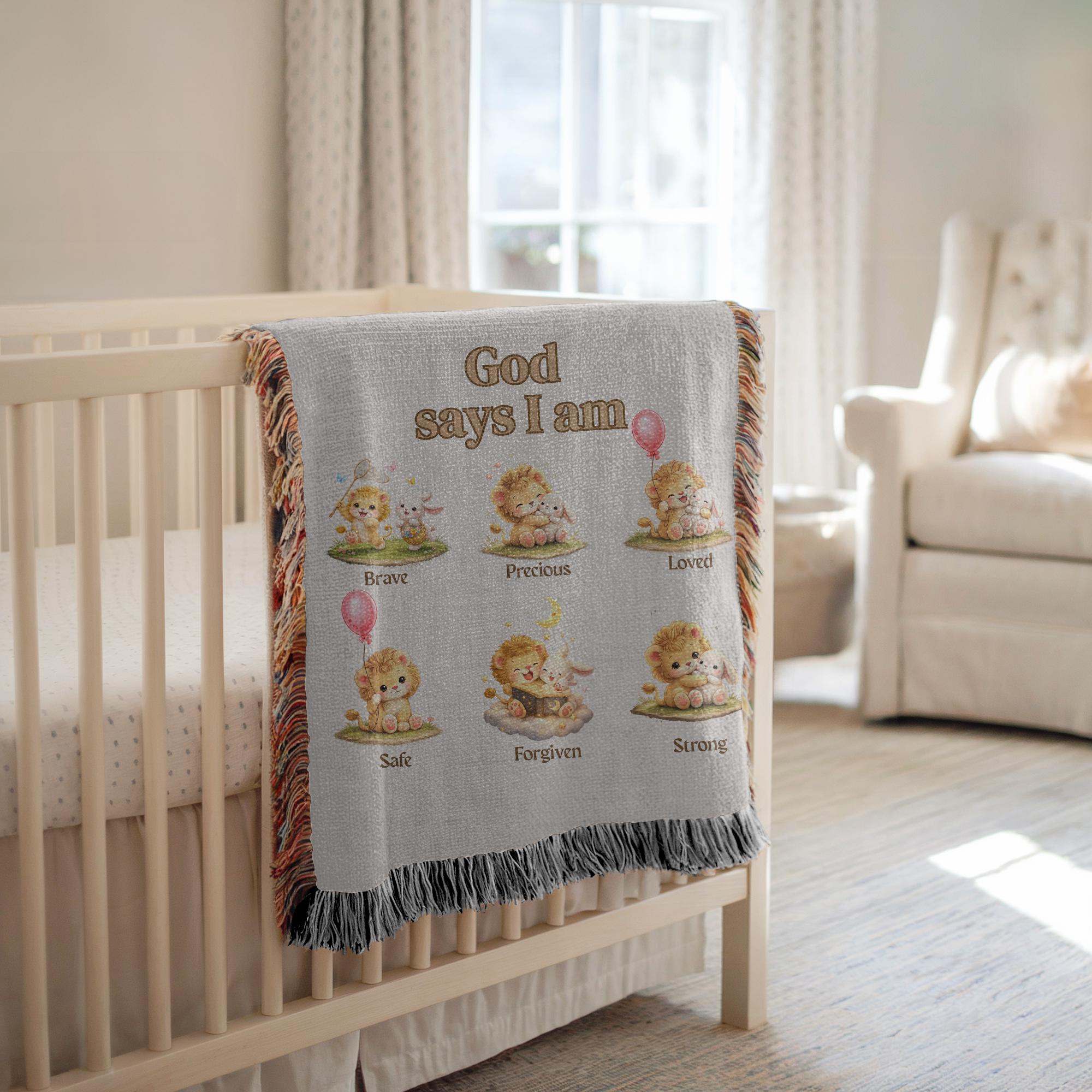 Christian Kids Woven Blanket Lion And Lamb Bible Affirmation Blanket Faith Nursery Gift Baby Shower Gift Christian Nursery Decor