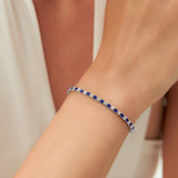 7.50 CTW AGI Certified Lab Created Blue Sapphire & Diamond Tennis Bracelet in 14K White Gold Overlay