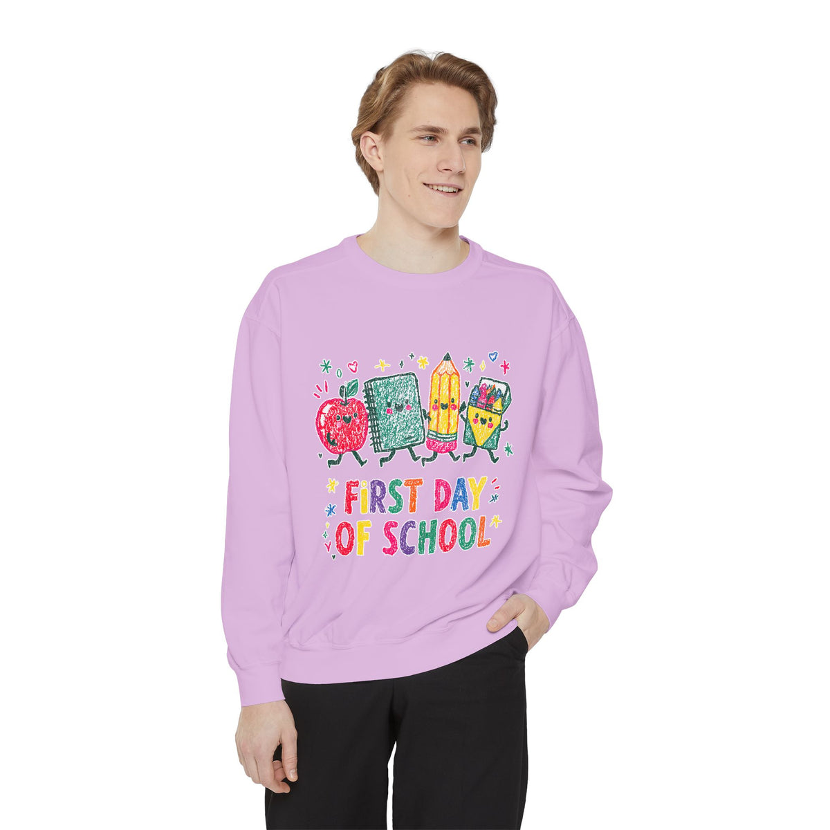 First Day of School Sweatshirt, Colorful School Supplies Pullover, Cute Teacher Outfit, Student Back to Class Gift, Classroom Crewneck