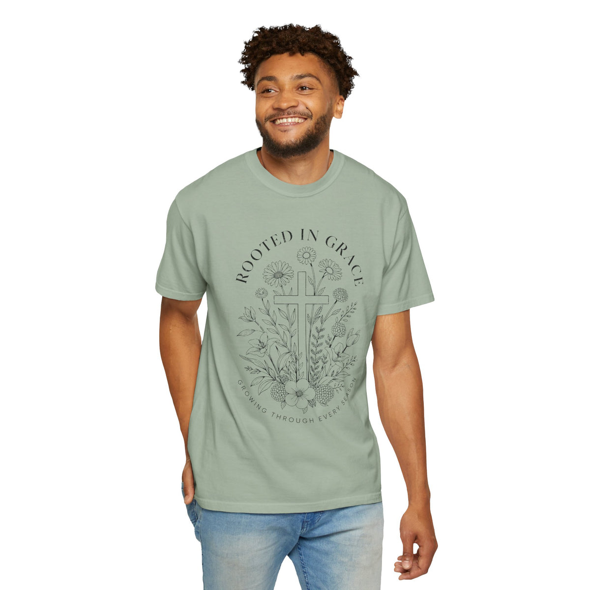 Comfort Colors Rooted in Grace Shirt, Christian Floral Cross Tee, Faith Based Graphic Shirt, Religious Gift for Women, Bible Verse Tee