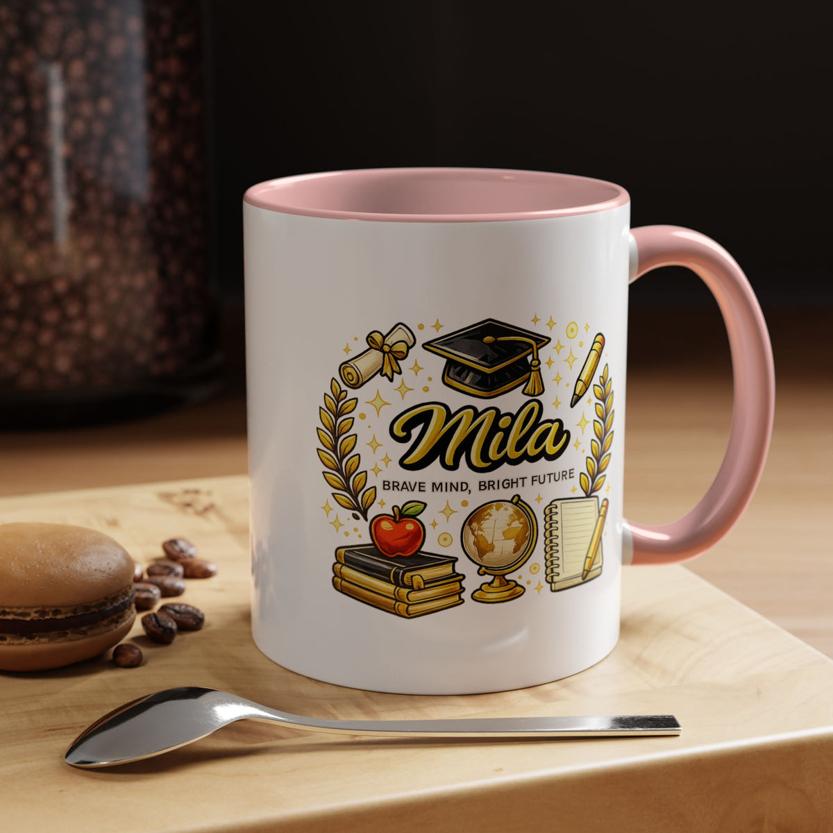 Personalized Graduation Mug for Her, Brave Mind Bright Future Coffee Cup, Custom Name Gift for Daughter, College or High School Graduate