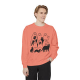 Ghost Cat Halloween Sweatshirt, Cute Spooky Cats and Ghosts Pullover, Cozy Pet Lover Gift, Minimal Black and White Fall Outfit for Women