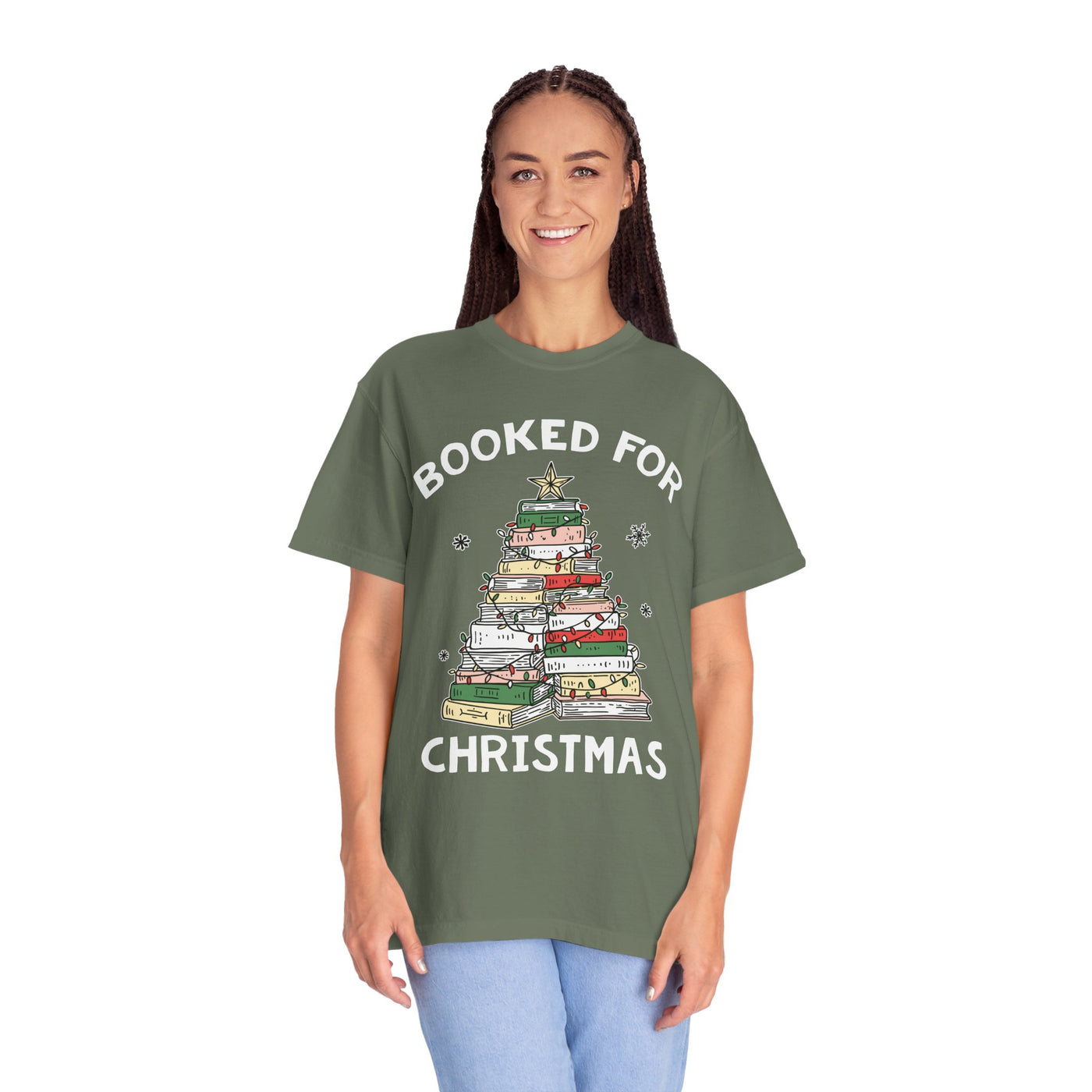 Booked for Christmas Shirt, Book Lover Holiday T-Shirt, Christmas Tree Books Tee, Cozy Reading Gift for Librarian, Teacher or Bookworm