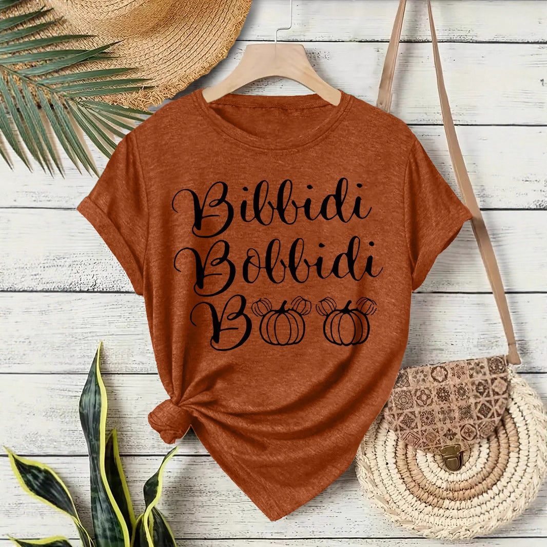 Halloween horror element printed loose T-shirt