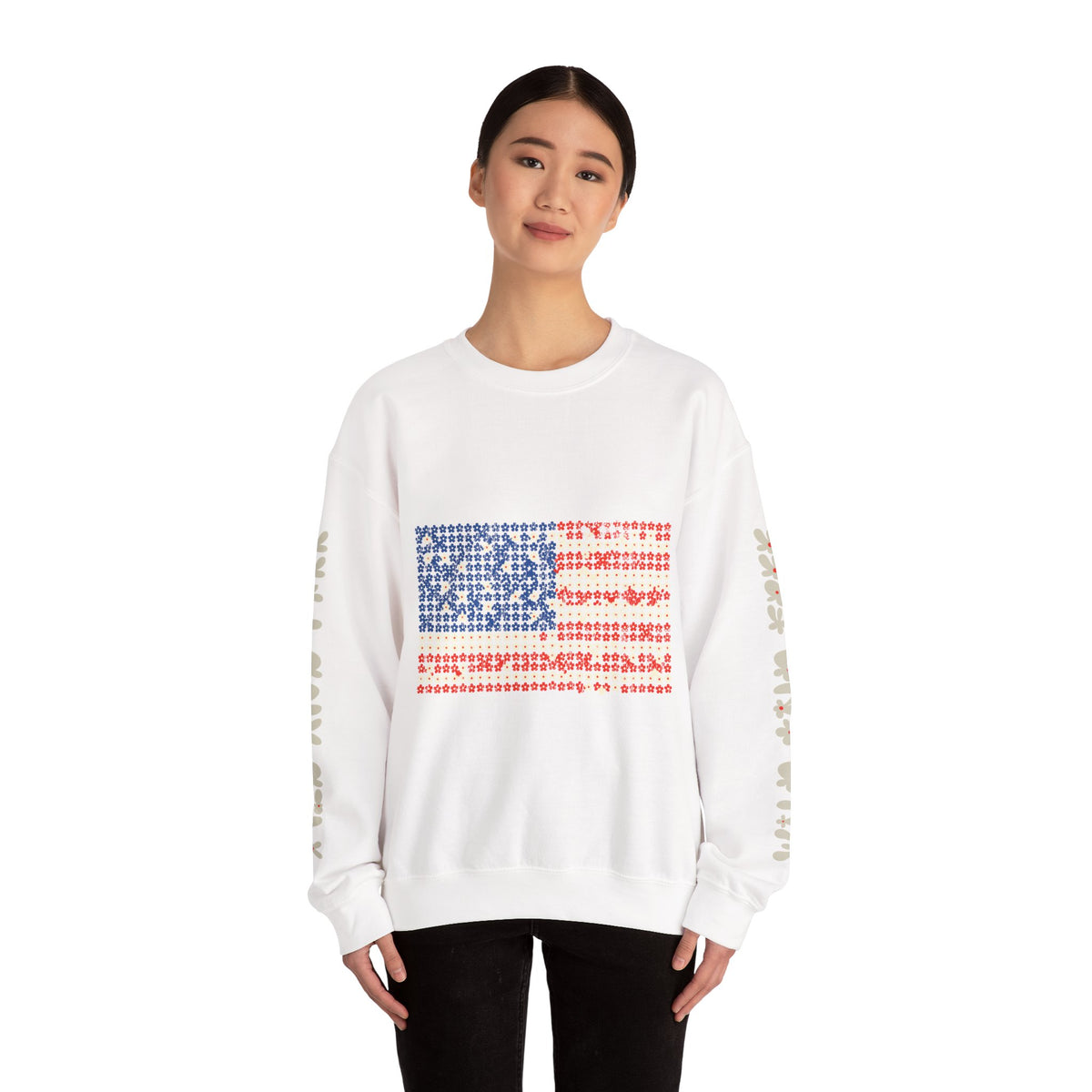 Patriotic American Flag Sweatshirt, USA Floral Crewneck, Vintage Americana Pullover, Fourth of July Outfit, Summer Patriotic Gift for Her